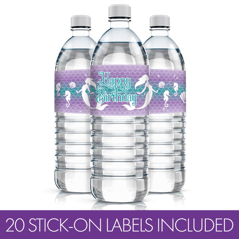 DISTINCTIVS Mermaid Birthday Water Bottle Labels â€“ 20 Stickers for Under The Sea Party Decorations, Mermaid Party Supplies for Girls - Image 4